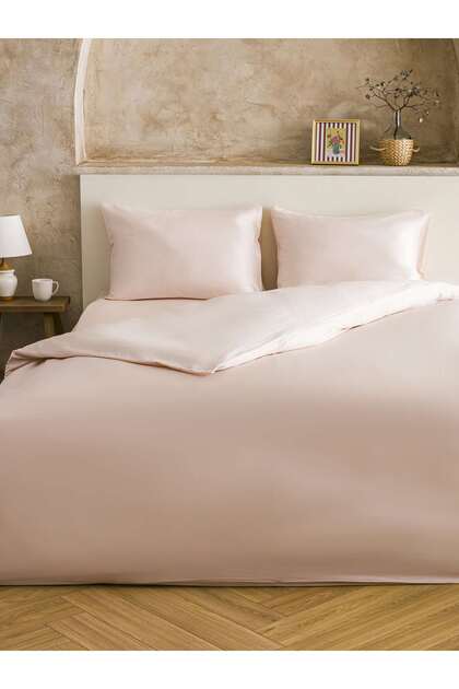Premium Natural Cotton Satin Duvet Cover Set Powder–200X220 Double Size - Hypoallergenic, Silky
