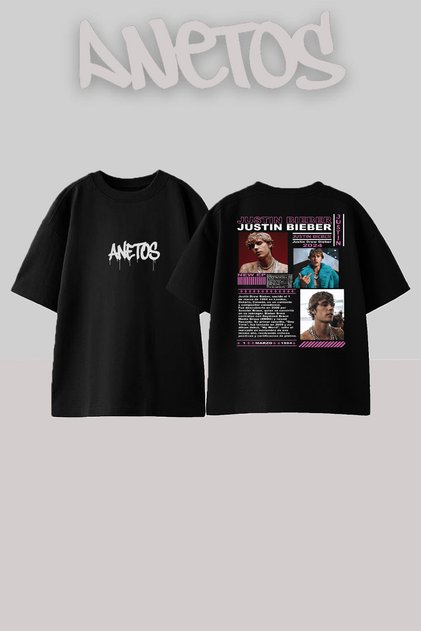 Justin Bieber 1 Design Back Printed Cotton Black Oversize T-Shirt