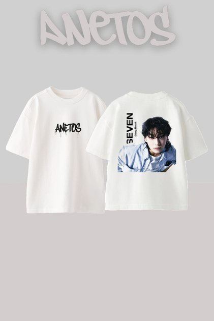 Seven Jungkook Design Back Printed Cotton White Oversize T-Shirt