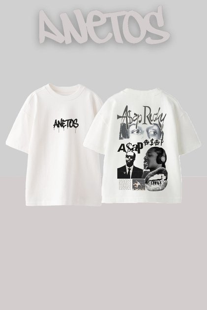 Asap Rocky 5 Design Back Printed Cotton White Oversize T-Shirt