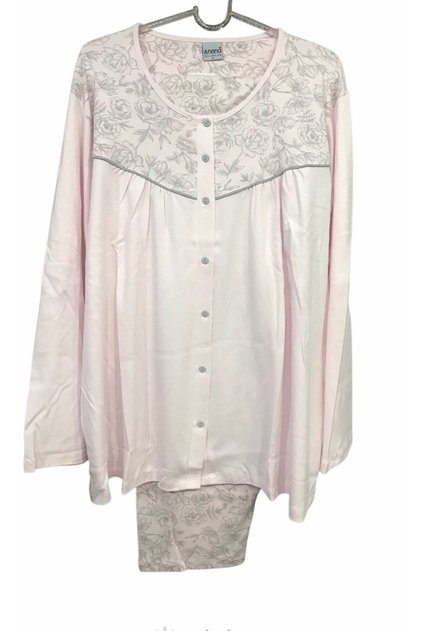 Ultura Battal 100% Cotton Pajama Set with Long Sleeves and Open Front Robe-14952