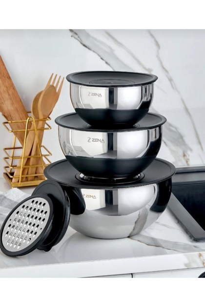 DEV PASLANMAZ Zena 9 parça lüx çelik rendeli saklama kabı seti