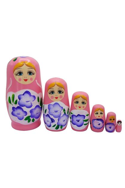 Wooden Matryoshka Doll Set of Six Light Pink No.2