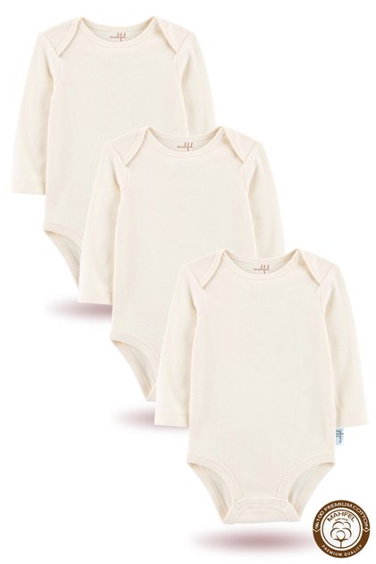 100% Cotton Long Sleeve Baby Bodysuit Snap Fastener Bodysuit Set of 3