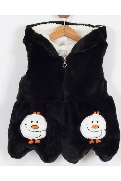 Girl's 3-4-5-6-7 Years Old Cute Figure Embroidered Hooded Zippered Plush Girl's Vest