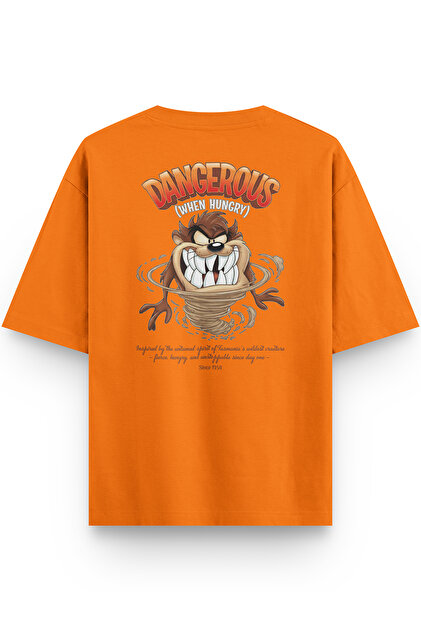 Overoz Ninja Sırt Baskılı Yarı Oversize Turuncu T-shirt 1302