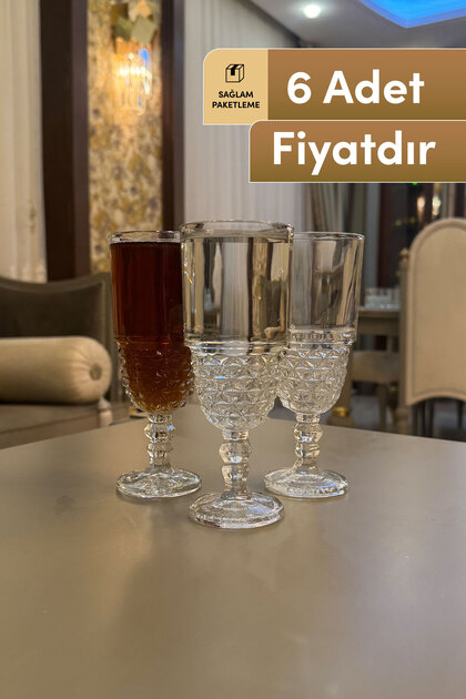 Royal Collection 220 ml Footed Glass Cup Set of 6 – Luxurious Design, Stylish Appearance