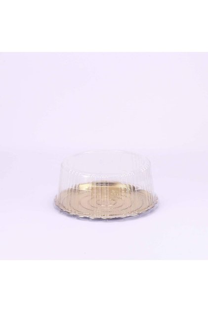 Round Cake Container with Lid, 33 cm Diameter, Gold/Clear