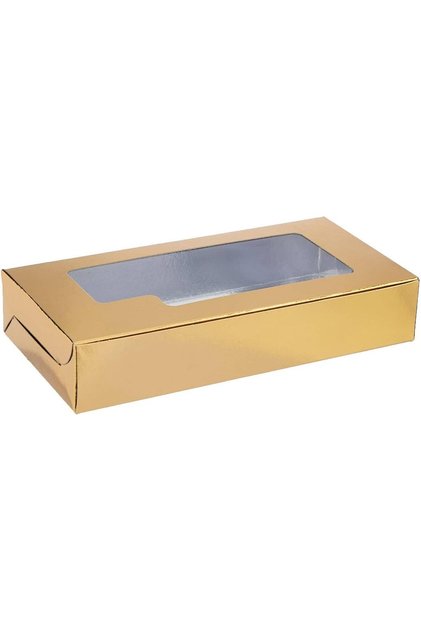 Disposable Sweet Box, Gift Box, Party Box, Aluminium/Gold Window 20x10cm, 5 Pieces