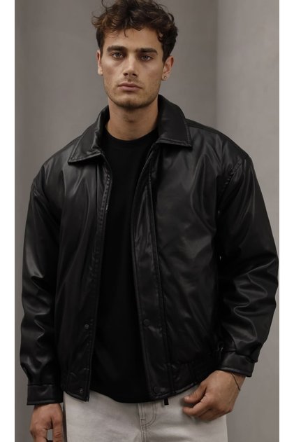 Basic Oversize Leather Jacket - Modern and Stylish Look