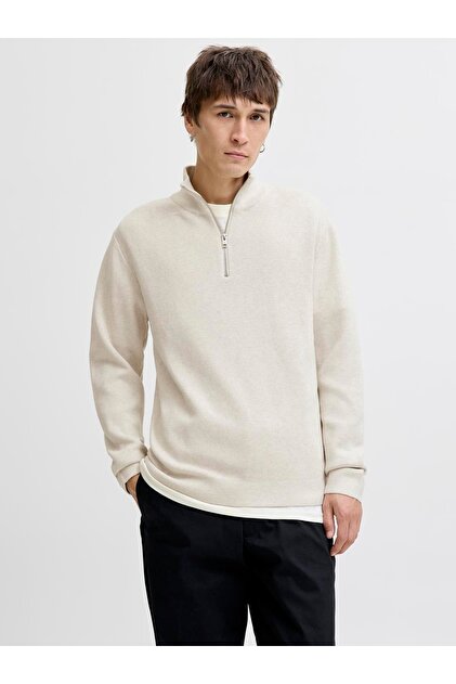 Jack & Jones JPRBLAMILANO STITCH KNIT HALF ZIP SN Cloud Dancer