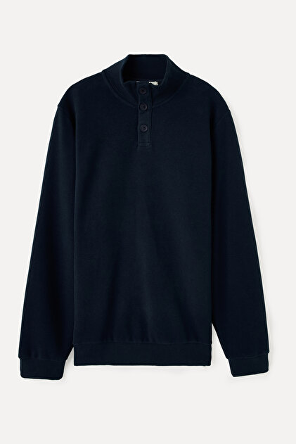 Men's Khaki Buttoned Stand Collar Sweatshirt