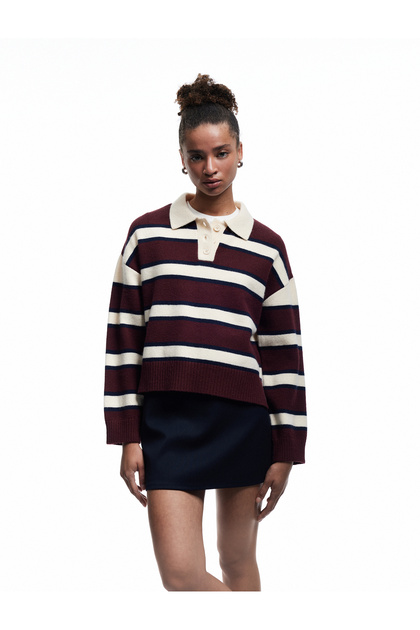 Polo Neck Striped Knitwear Sweater