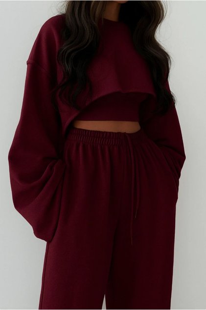 Women's Crop Three-Piece Top-Bottom Tracksuit Set