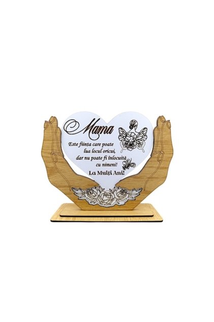 Placă decorativă cu inimă în mâini, personalizată pentru mamă, dimensiune 20x15 cm, albă