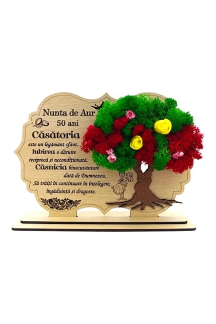 Tablou decorativ cu licheni, cadou personalizat cu mesaj pentru Nunta de Aur, crem - 30x18cm