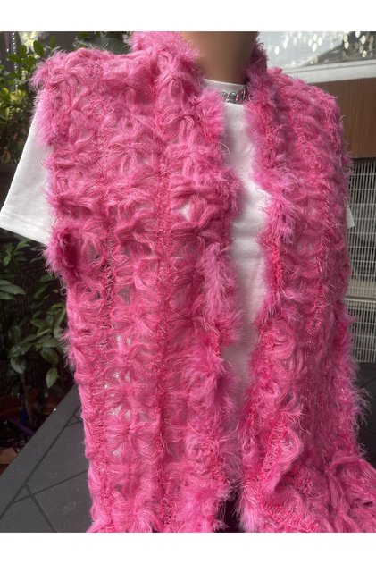 PEMBE ÖRME ATKI TÜY DETAYLI (EN21-170CM)