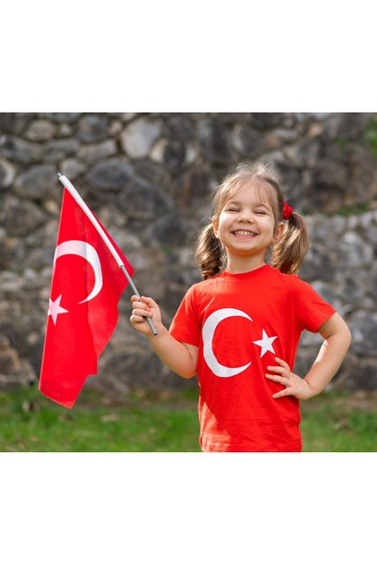 5 Adet 20x30 Cm - Bez Kumaş Sopalı Türk Bayrağı