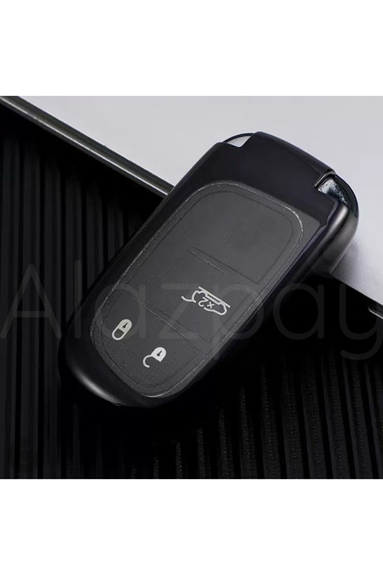 Fiat Compatible Egea, 500X, Jeep, Grand, Cherokee, Wrangler, Renegade, Compass, Chrysler Glossy Tpu Key Case Cover (Black)