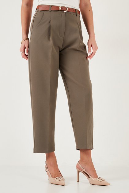 Regular Fit Yüksek Bel Düz Paça Kemerli Pantolon PANTOLON 68350938