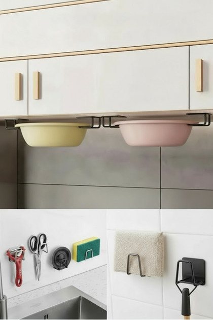 4 Adet Yapışkanlı Sünger Askısı Kesme Tahtası Askılığı Mutfak Banyo Düzenleyici Stand