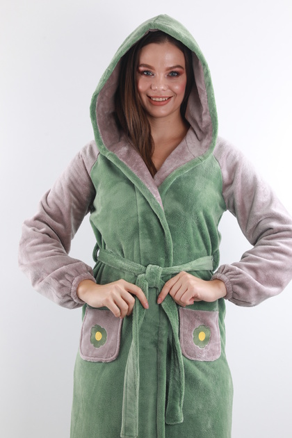 100% Bamboo Women's Hooded Floral Pocketed Robe / Bathrobe