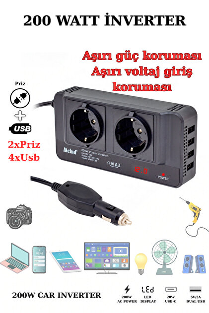 Rabelix Online Marketing 200 Watt Araç Çakmaklık Girişli 2xPriz