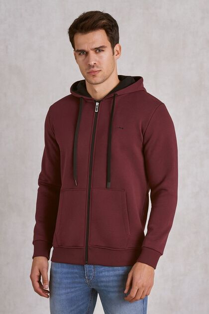 Standard Fit Regular Cut Hairless 3 Thread Hooded Zippered Sweatshirt Jacket