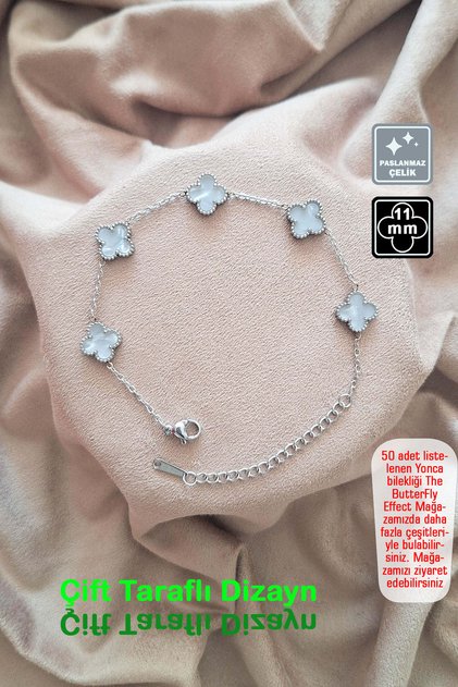 π Four Leaf Clover Steel Bracelet π¨ White Silver Pearlescent Small