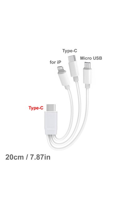 C to 3 in 1 - 20cm PD USB C Charging Cable for Multiple Devices Charging Cord Short 3 in1 Universal