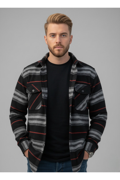 Men's Lumberjack Regular Fit Classic Cut Double Pocket Collar Buttoned Winter Plaid Shirt