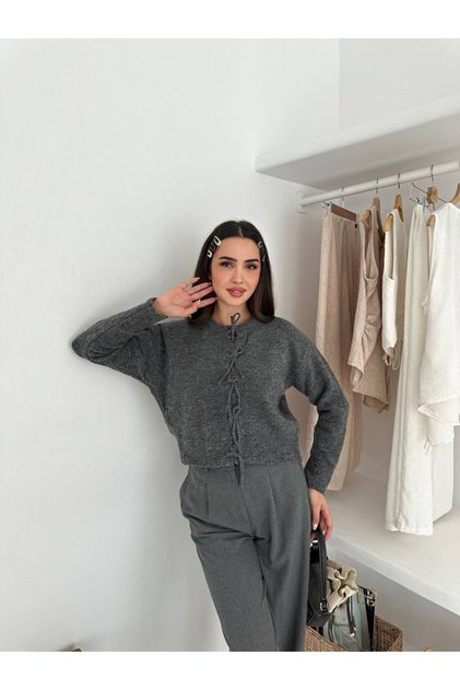 Women's Mohair Thick Lace-Up Cardigan