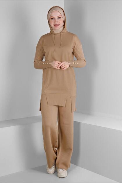 DOUBLE PANT WITH SLIT DETAILKnitwear Suit 43213