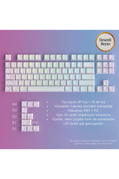 Mekanik Klavye Kontur Keycaps Seti- 97 Tuş Şeffaf RGB Uyumlu Çizgili Tuş Takımı