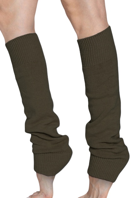 Natural Wool Women's Khaki Green Winter Knee Pads Thick Leggings Footless Yoga Socks