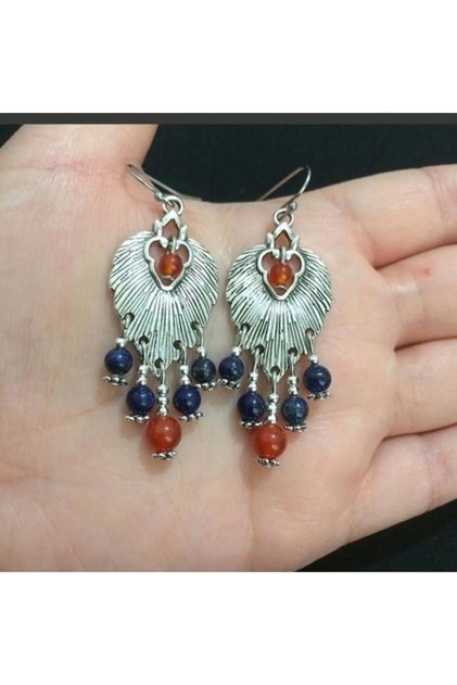 Authentic Earrings with Lapis Lazuli and Agate Stone