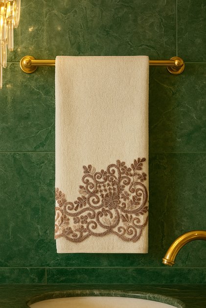 Cansu Cream Velvet Hand Towel 50 × 90