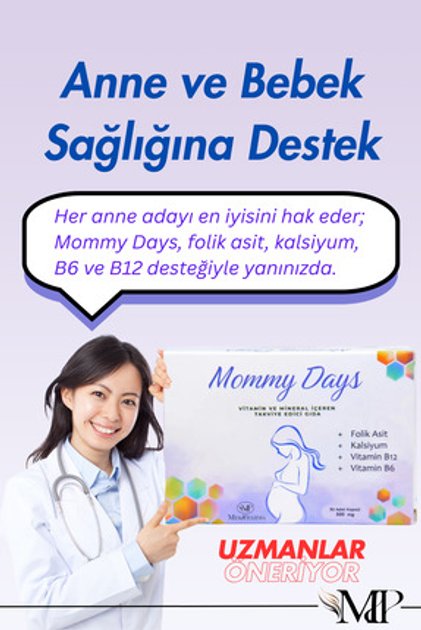 Mommy Days Gebelik Dönemi Vitamin ve Mineral Takviyesi – Folik Asit, Kalsiyum, B12, B6 – 30 Kapsül