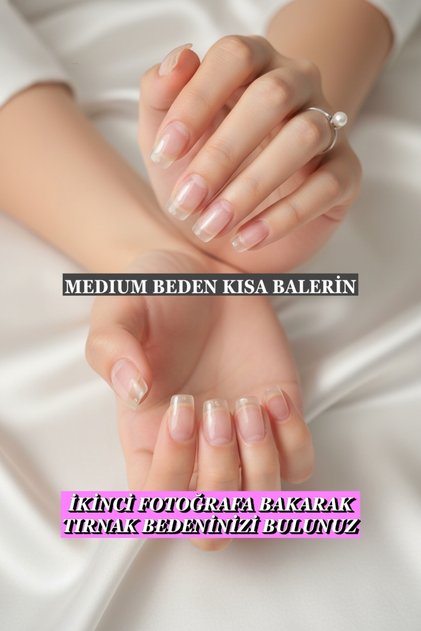 100 Adet Jel Tips MEDIUM Beden Kısa Balerin Takma Tırnak Seti