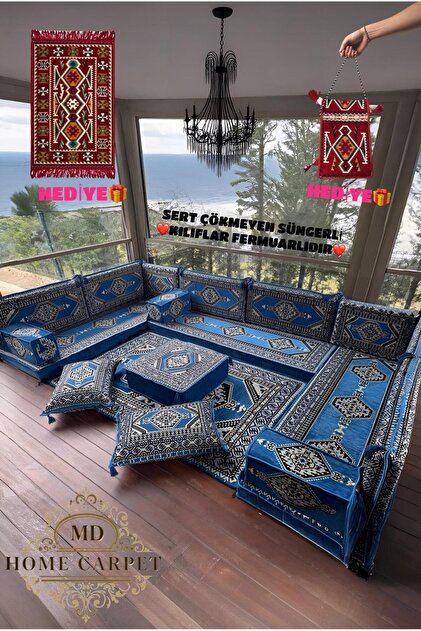 Şark Köşesi Minder Takımı | Yer , Sırt Minderi, Etnik Desen, Salon ve Ev İçin 17 Parça Süngerli