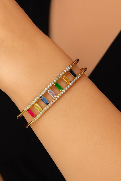 Women's Gold Color Rainbow Stone Sparkling Bracelet