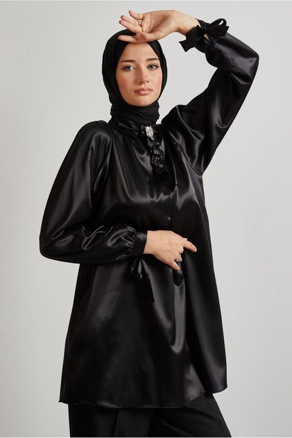 BROŞLU SATEN TUNİK 45589
