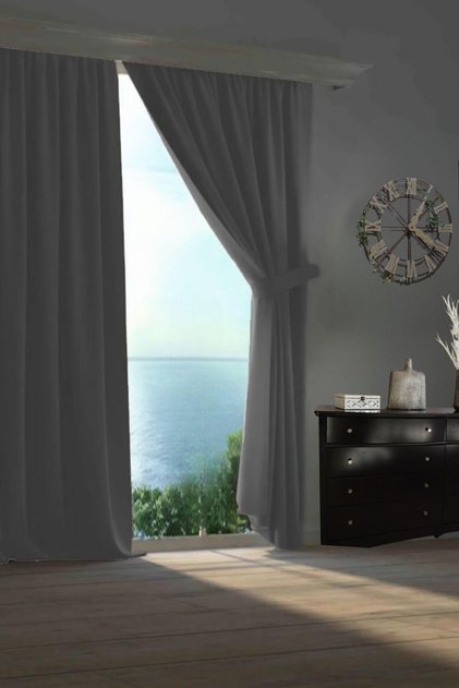 Blackout Drapery Curtain Living Room Hotel Living Room Children's Room Decorative Light-Blocking Sun Visor Dark Gray