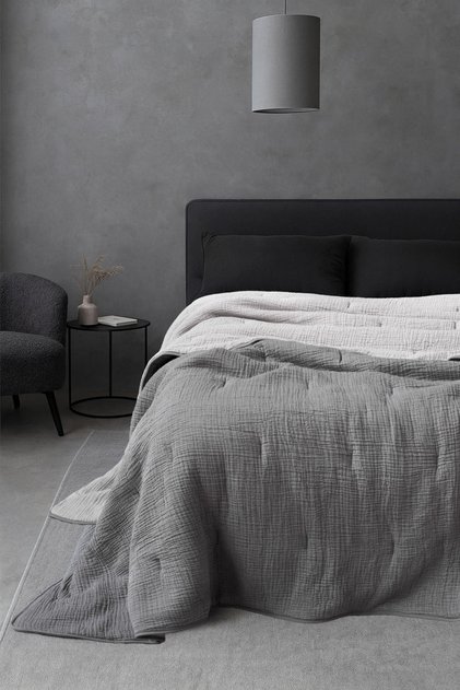 Koza Cotton Muslin Quilt That Doesn'T Require a Quilt Cover, Bedspread Dark Gray