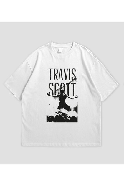 Travis Scott Printed White Oversize T-Shirt Unisex 100% Cotton Crew Neck T-Shirt