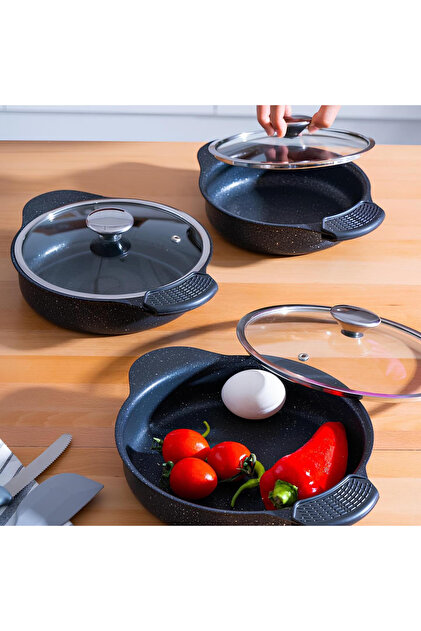  SAMURAI 　　　　 　　　アクセントプレート 3枚セット Sole Samira Omlet Seti Cam Kapak 3 Lü Sahan Tencere Seti - Fiyatı