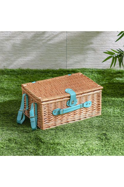 4-Piece Multi-Color Picnic Basket Set with Utensils, Plates, Goblets, Blanket & Shakers