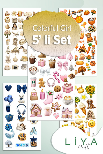 5'li Girl Sticker Planner Ajanda Bullet Journal Için Uygun Set