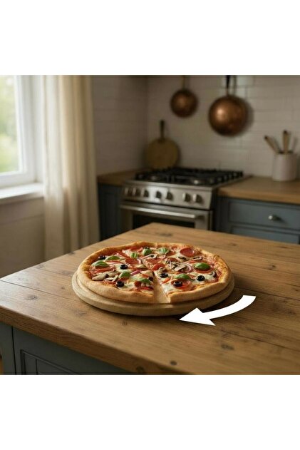 ALLEGRI Bambu Yuvarlak 360 Derece Dönen Lüx Pizza Peynir Servis