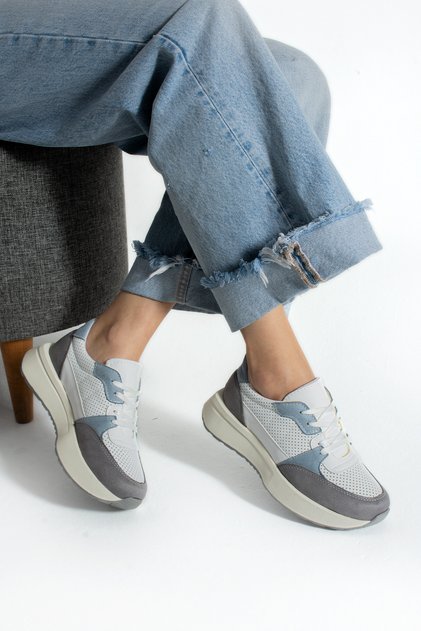 White-Grey-Baby Blue Sneaker Women | Three Color Combination | High Sole Sports Shoes